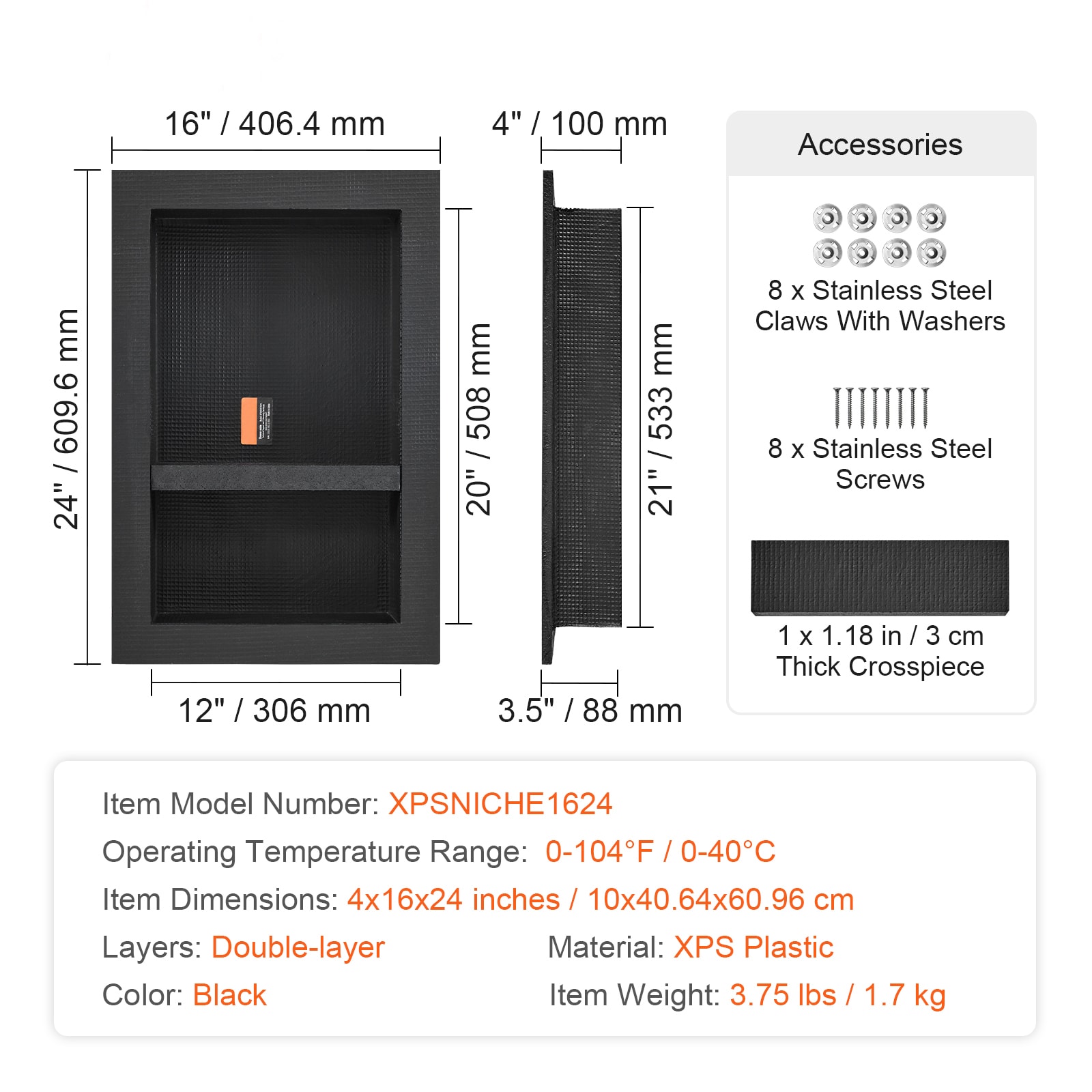 Shower Niche Recessed Double Shelf For Tiling Bathroom Storage Black_voghion.com